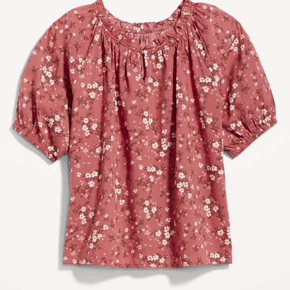 NWT OLD NAVY Puff-Sleeve Floral Swing BLOUSE l Color: Red Floral SIZE SMALL - Picture 1 of 6